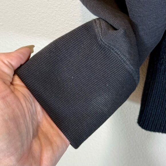 AllSaints Mather Crewneck Deep Blue 100% Leather Elbow Patch Sweater Men's M - Picture 2 of 9